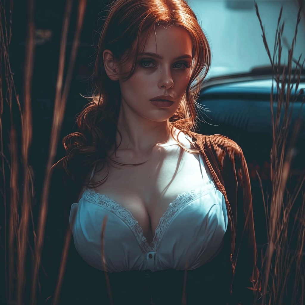 Cinematic Portrait of Woman with Auburn Hair in Soft Lighting