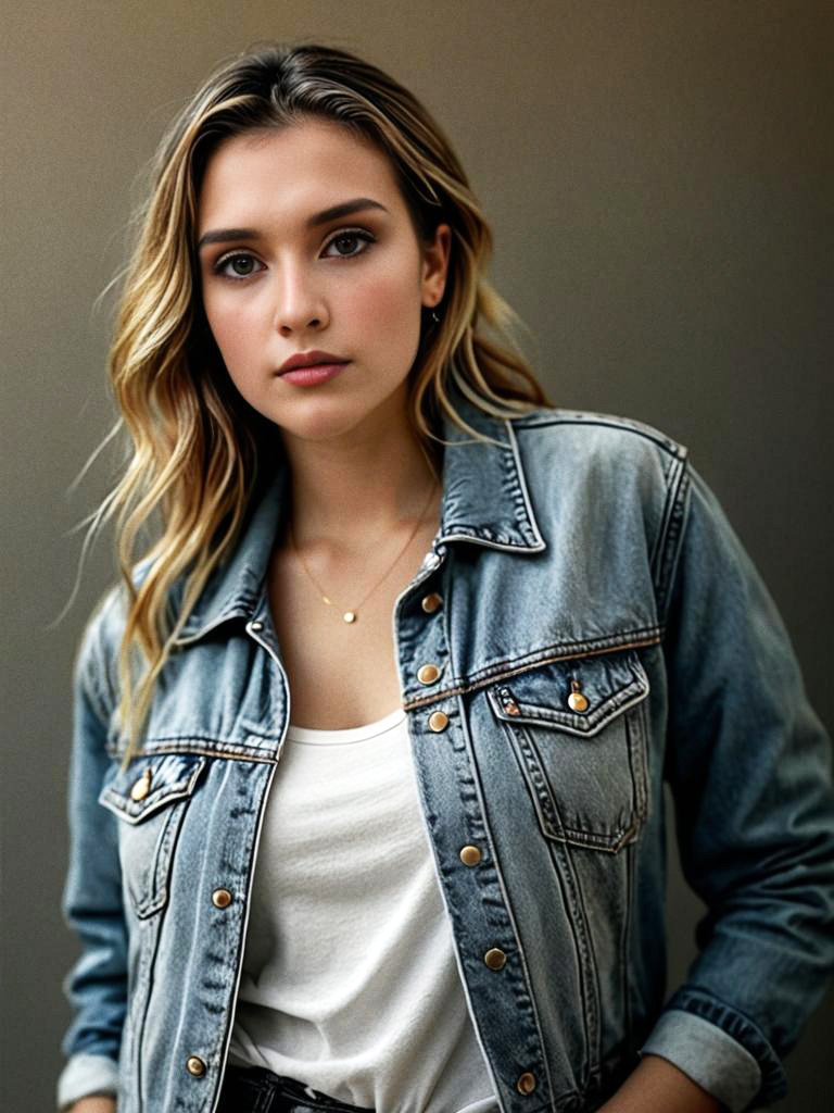 Confident Young Woman in Denim Jacket