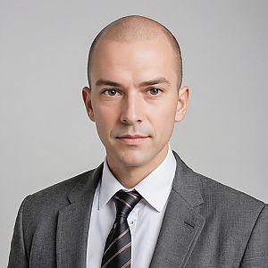 Confident Man in Gray Suit