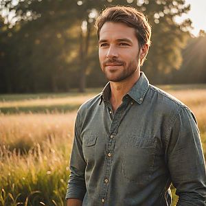 Confident Man in Sunlit Field