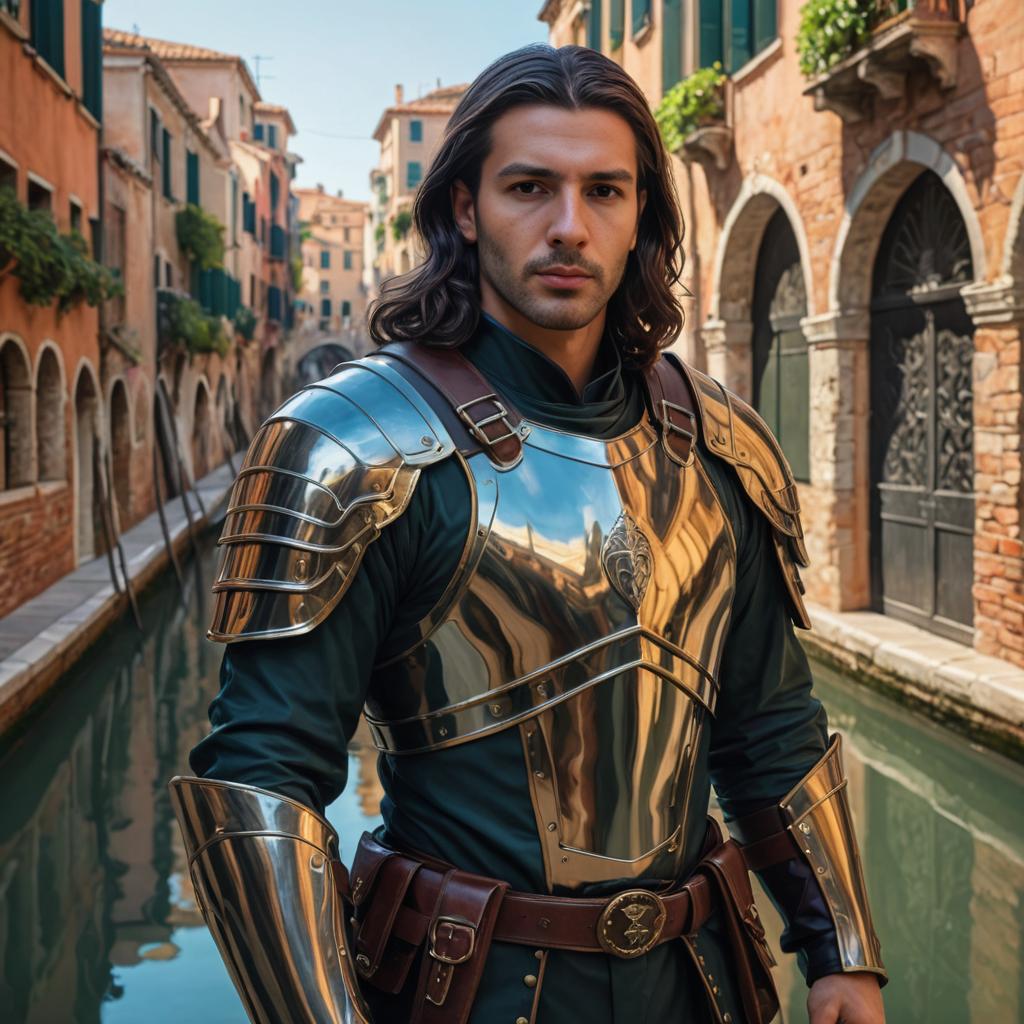 Medieval Armor Portrait with Canal Background