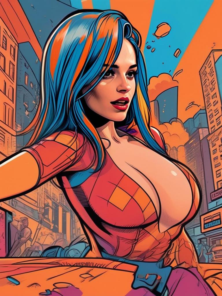 Vibrant Woman with Blue and Orange Hair in Cityscape Vibrant Woman with Blue and Orange Hair in Cityscape