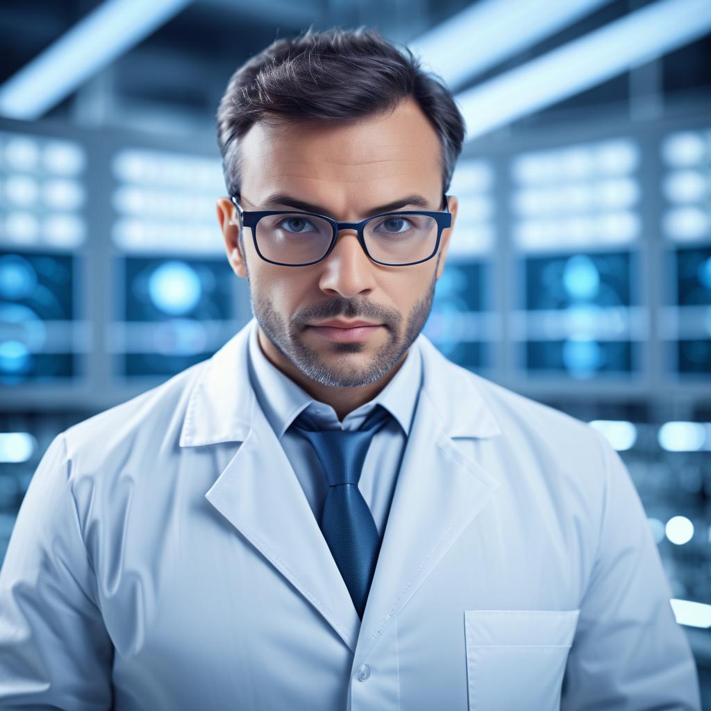 Confident Man in Lab Coat in Modern Laboratory