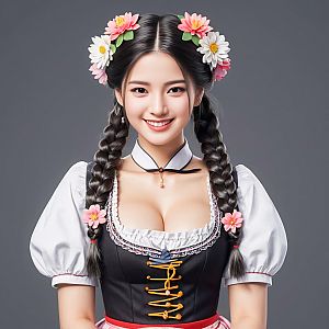 Young Woman in Traditional Dress with Braids