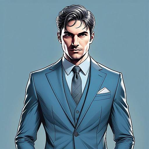 Stylish Man in Blue Suit Digital Portrait Illustration