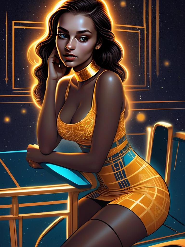Stylish Woman at Table - Vibrant Illustration