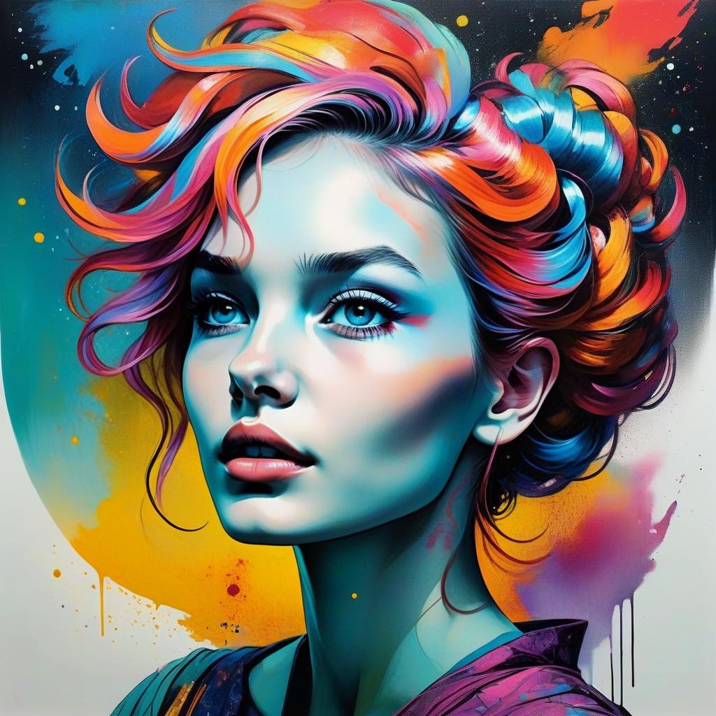 Vibrant Digital Portrait of a Woman with Multicolored Hair
