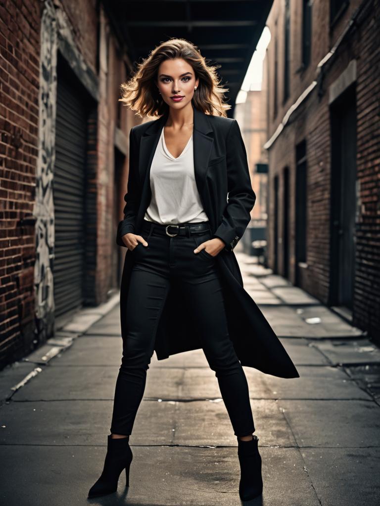 Confident Woman in Urban Alleyway