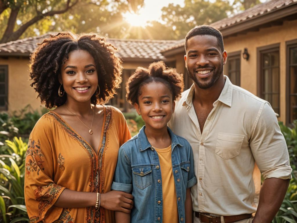 Joyful African-American Family in Sunlit Outdoor Setting