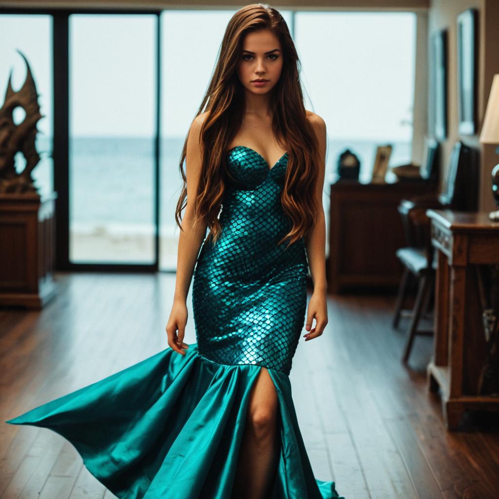 Woman in Teal Mermaid Gown Woman in Teal Mermaid Gown