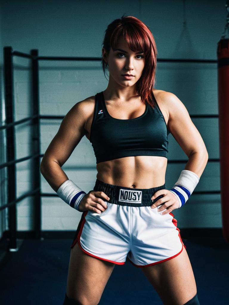 Photorealistic Sports Cosplay Portrait of Woman in Female Boxer Costume
