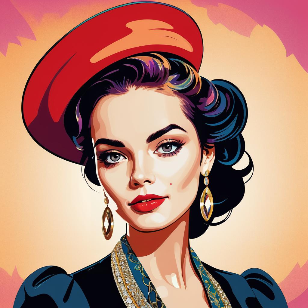 Stylish Woman in Red Hat - Retro Pop Art