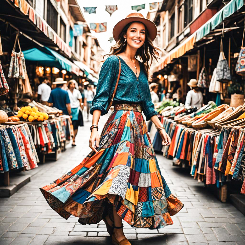 Joyful Woman in Colorful Market