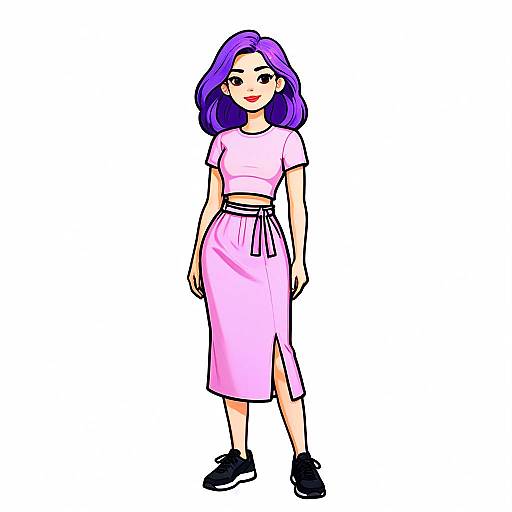 Casual Chic Woman with Purple Hair in Light Pink Outfit Illustration