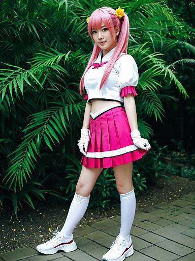 Hana Pangya Cosplay Woman in Pink Anime Outfit Outdoors