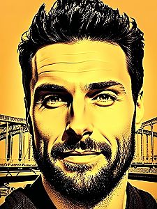 Bearded Man Portrait with Urban Bridge