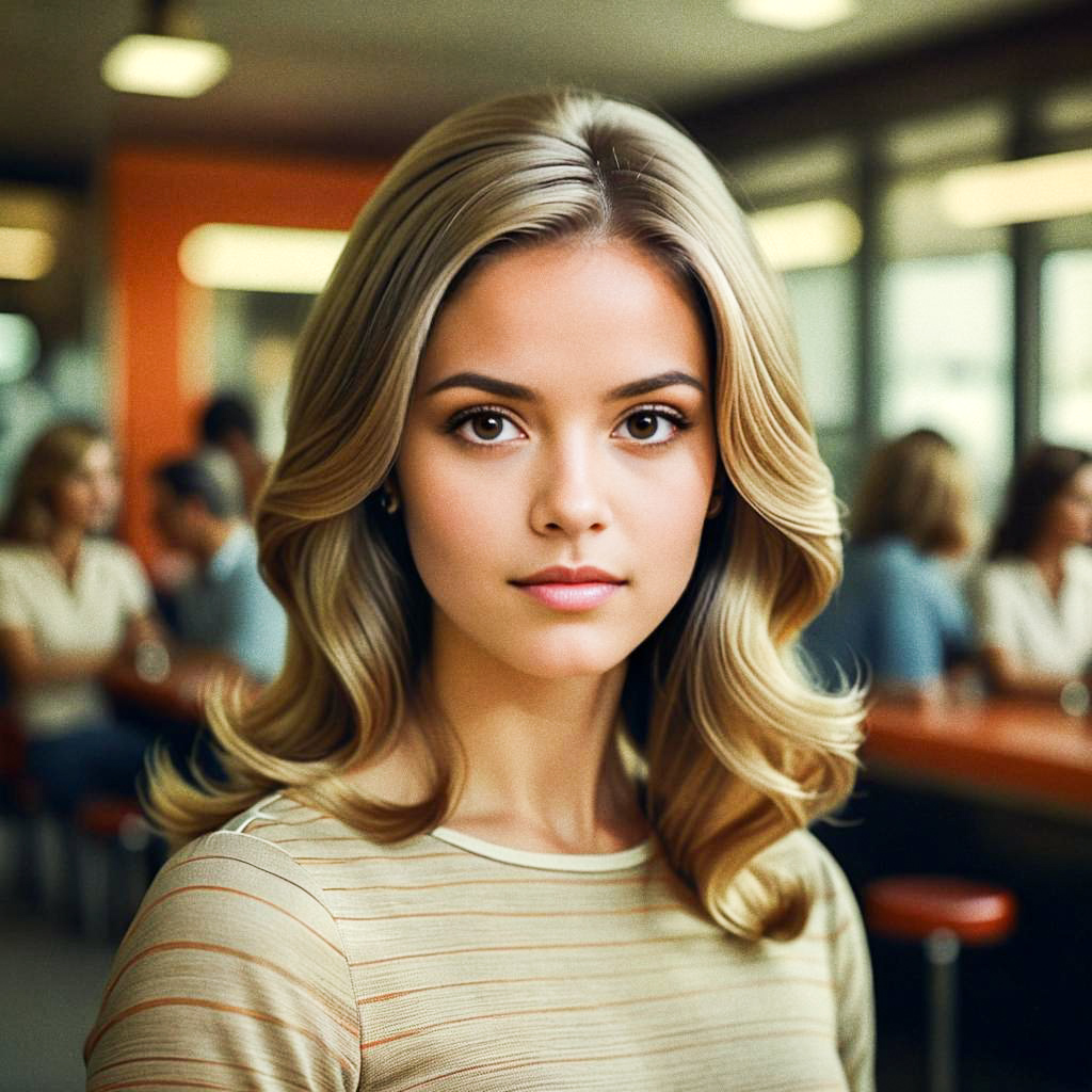 Young Woman in Retro Diner - 1970s Aesthetic