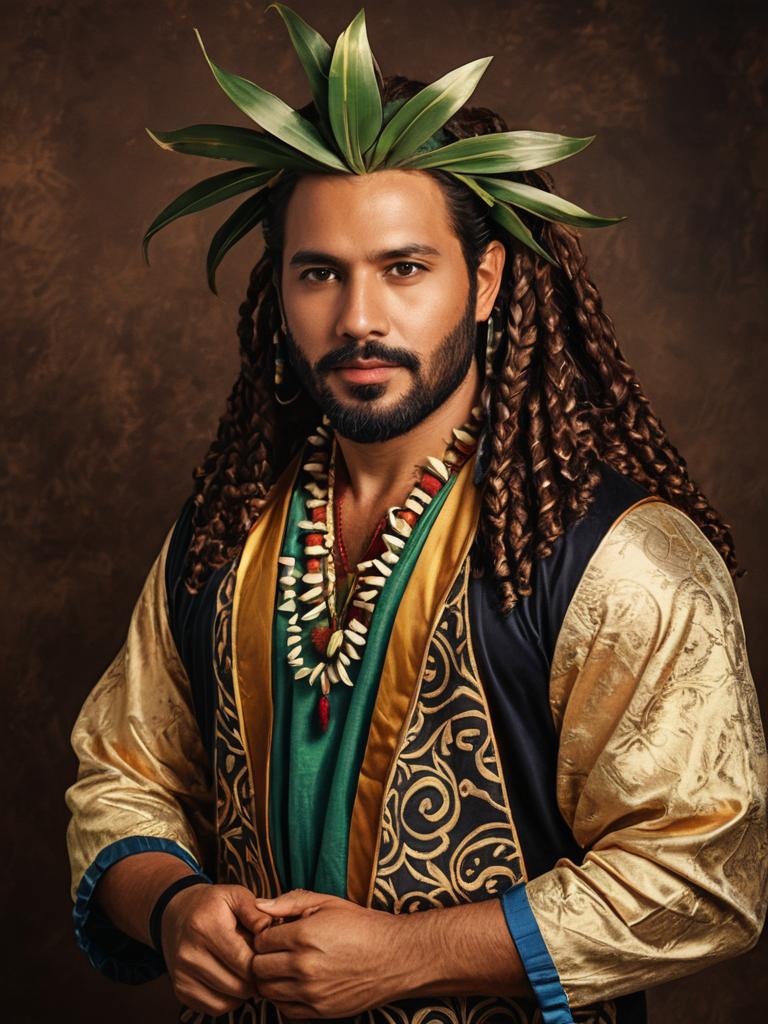 Man in Maui Costume Cosplay Festival Portrait Photorealistic Realism