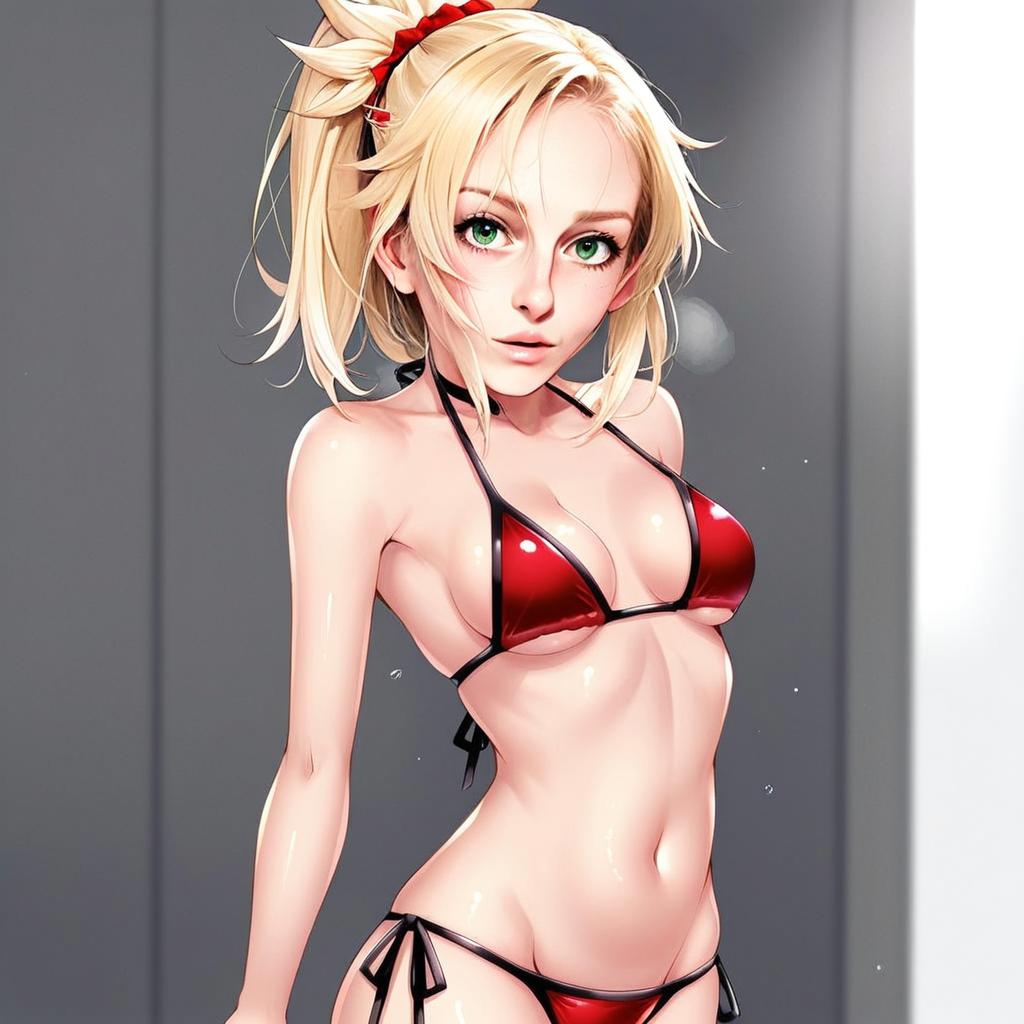 Anime Woman in Red Bikini Swimsuit – Stylized Digital Artwork
