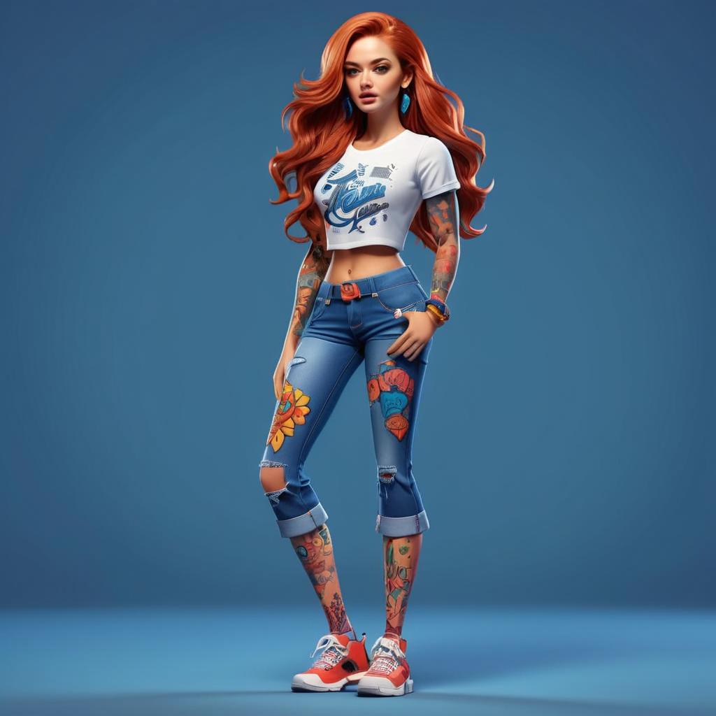 Stylish Young Woman with Red Hair and Tattoos Stylish Young Woman with Red Hair and Tattoos