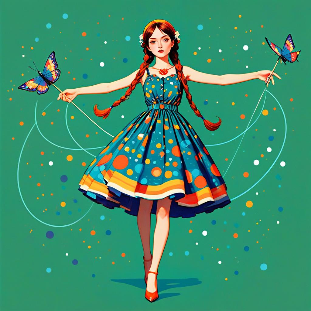 Young Woman with Red Hair and Colorful Butterflies Young Woman with Red Hair and Colorful Butterflies