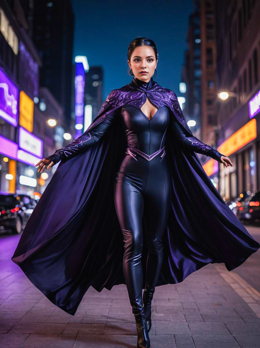 Superhero Woman in Purple Costume