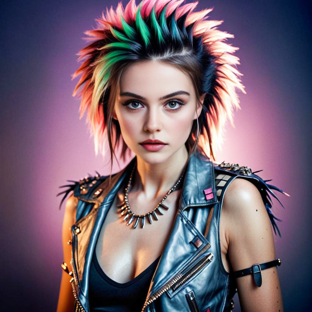 Edgy Woman with Multicolored Mohawk in Punk Style