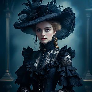 Victorian-inspired Woman in Black Lace Gown