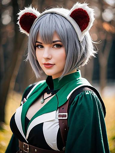 Absinthe Arknights Cosplay Portrait with Furry Ears Outdoors