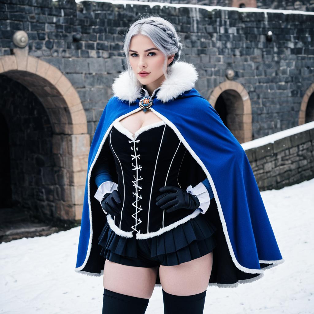 Fantasy Cosplay Woman at Akershus Fortress in Winter