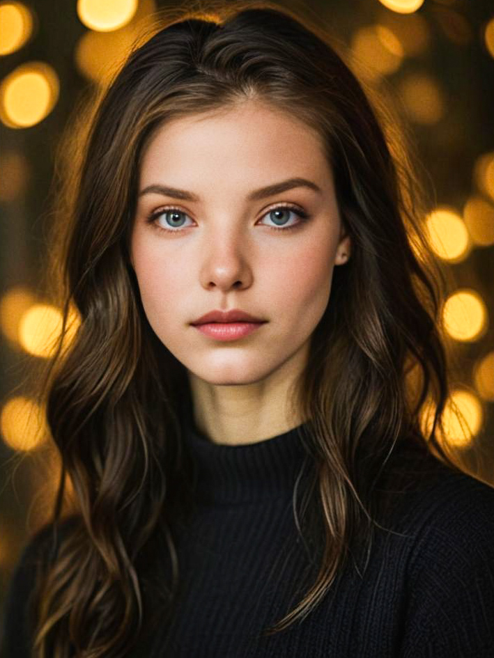 Young Woman with Bokeh Lights