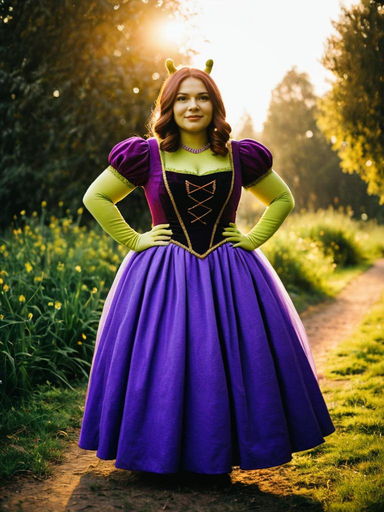 Woman in Purple Dress Shrek Costume Outdoor Cosplay Photo