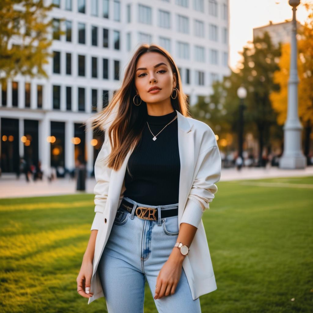 Confident Young Woman in Urban Setting at Golden Hour Confident Young Woman in Urban Setting at Golden Hour