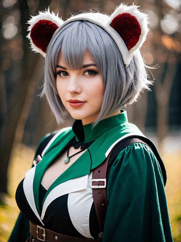 Absinthe Arknights Cosplay Portrait with Furry Ears Outdoors