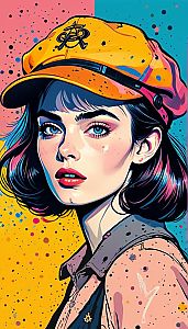Vibrant Digital Illustration of Woman in Orange Cap