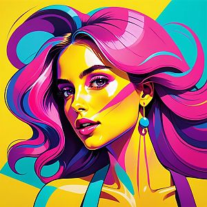 Vibrant Woman with Pink Hair in Pop Art Style