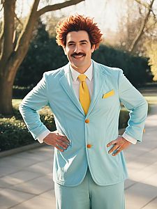 Man in Funny Show Character Costume Photorealistic Outdoor Portrait