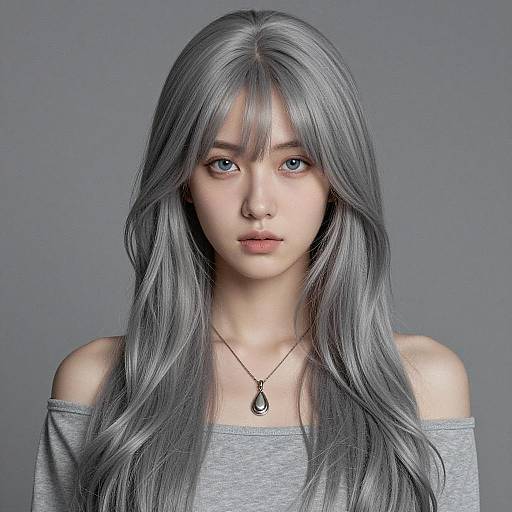 Young Woman with Silver Gray Hair and Blue Eyes in Modern Portrait