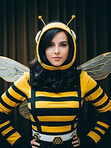 Woman in Photorealistic Bee Dance Costume Waist Up Cosplay Portrait