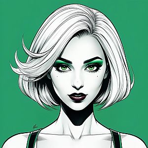Digital Portrait of Woman with White Hair and Green Eyes