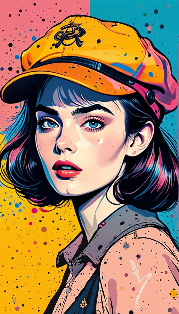 Vibrant Digital Illustration of Woman in Orange Cap
