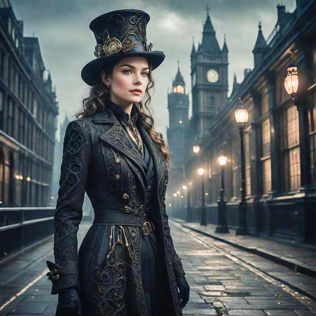 Mysterious Woman in Foggy Victorian Street Mysterious Woman in Foggy Victorian Street