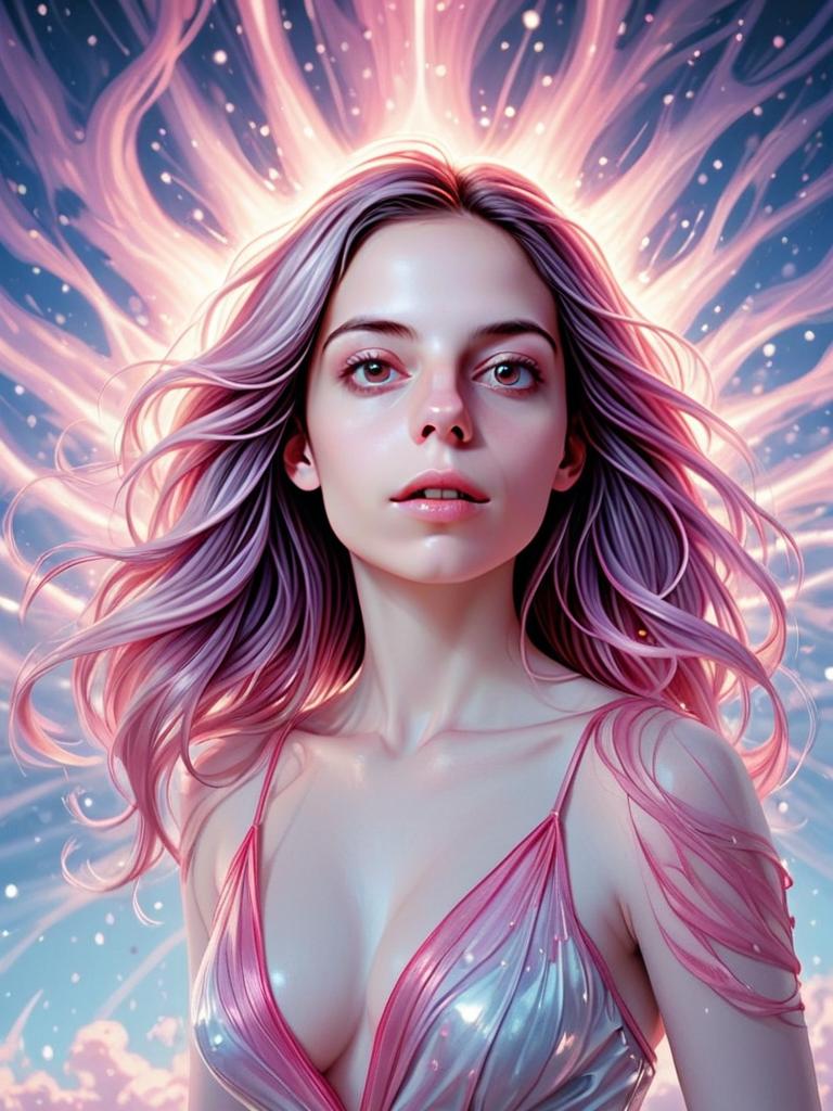 Fantasy Digital Portrait of Woman with Pink Purple Hair and Ethereal Glow
