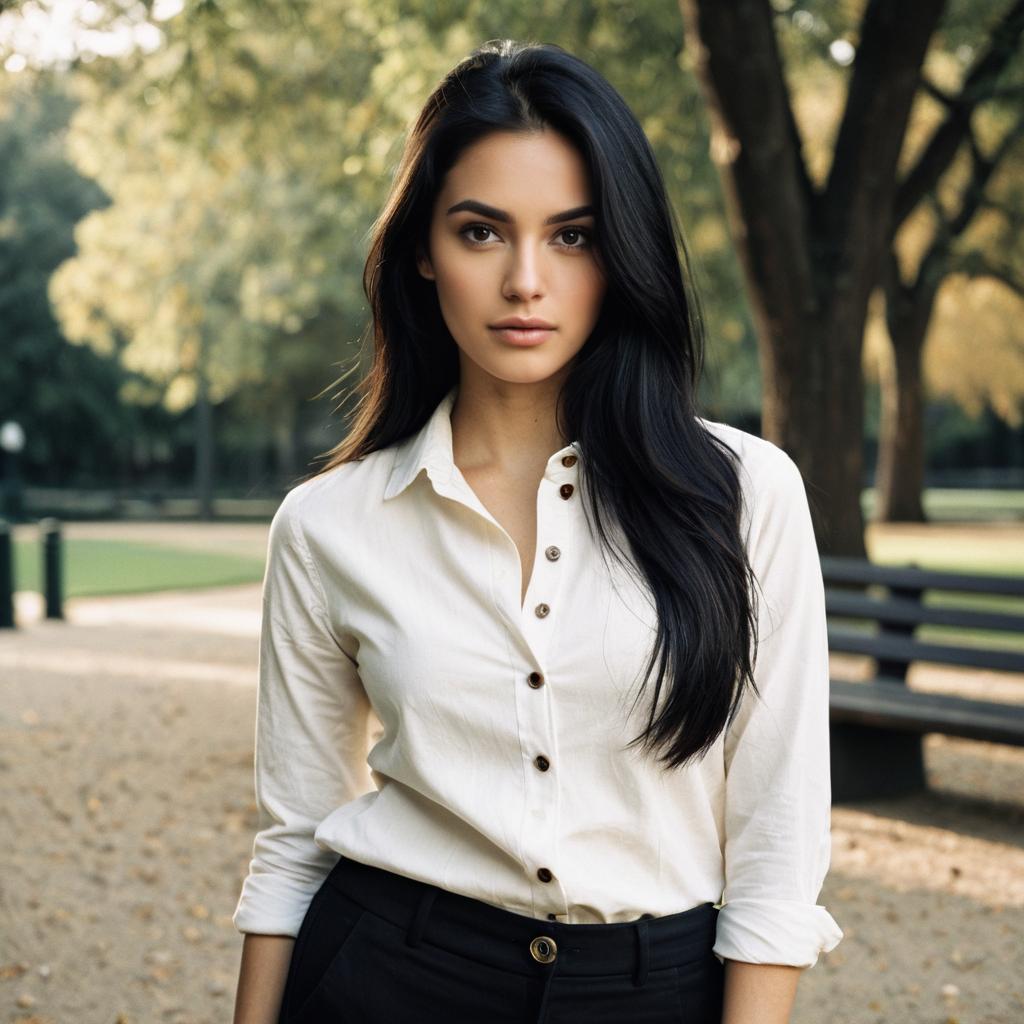 Portrait of Confident Woman in White Shirt Outdoors in Park Portrait of Confident Woman in White Shirt Outdoors in Park
