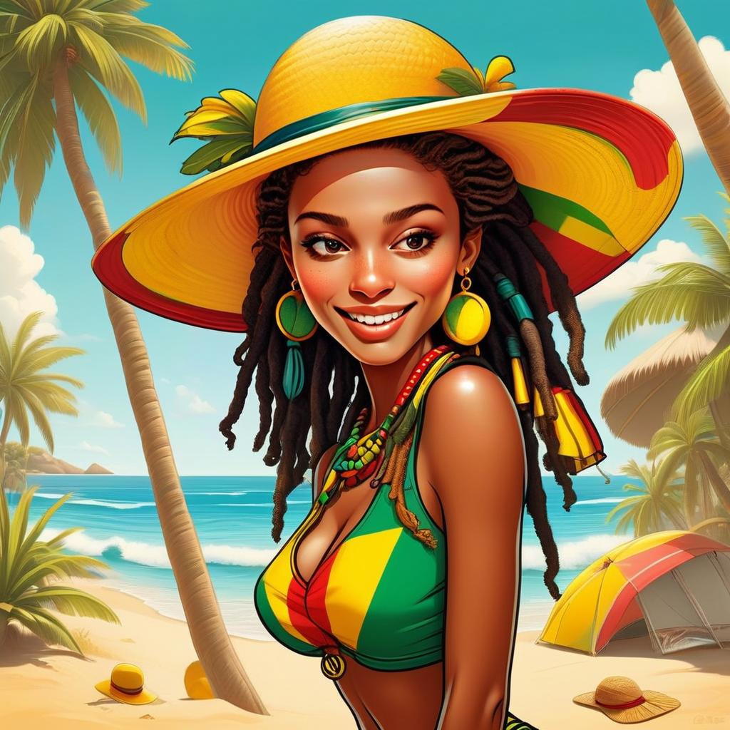 Smiling Woman with Dreadlocks in Tropical Beach Setting