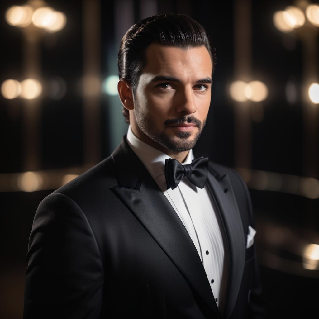 Dapper Man in Tuxedo with Bokeh Lights