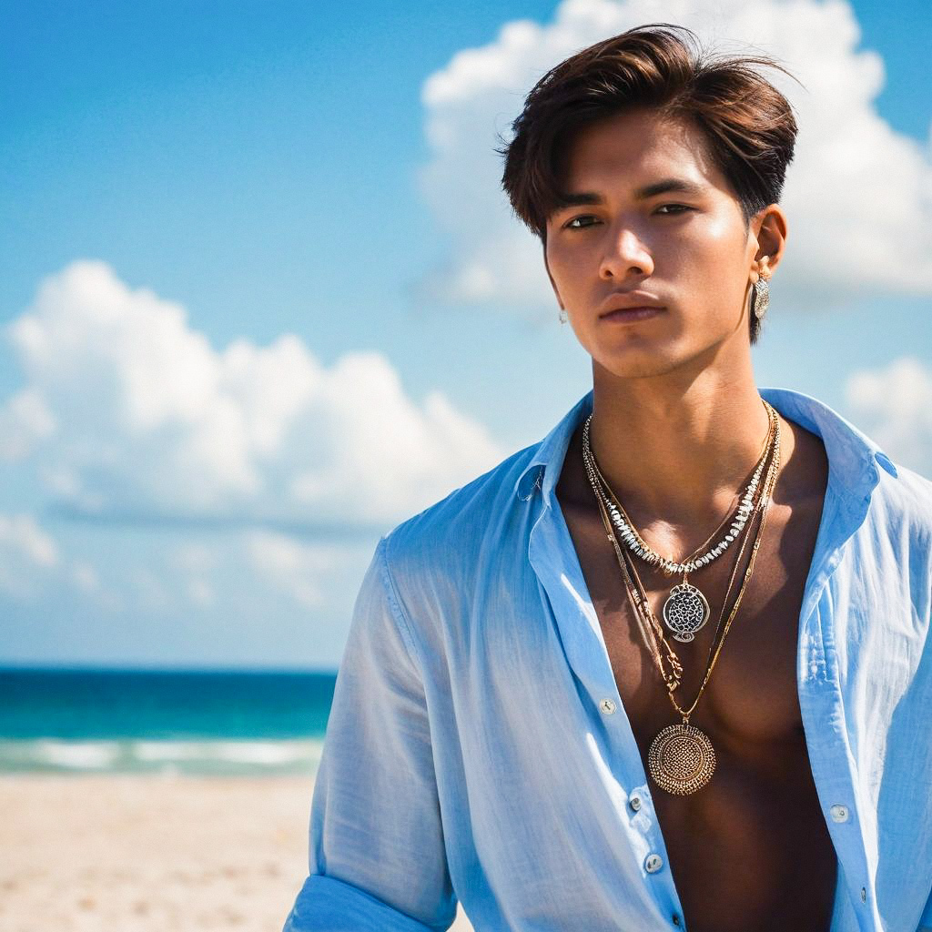 Confident Young Man on Beach