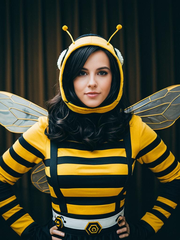 Woman in Photorealistic Bee Dance Costume Waist Up Cosplay Portrait