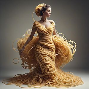 Woman in Surreal Pasta Dress