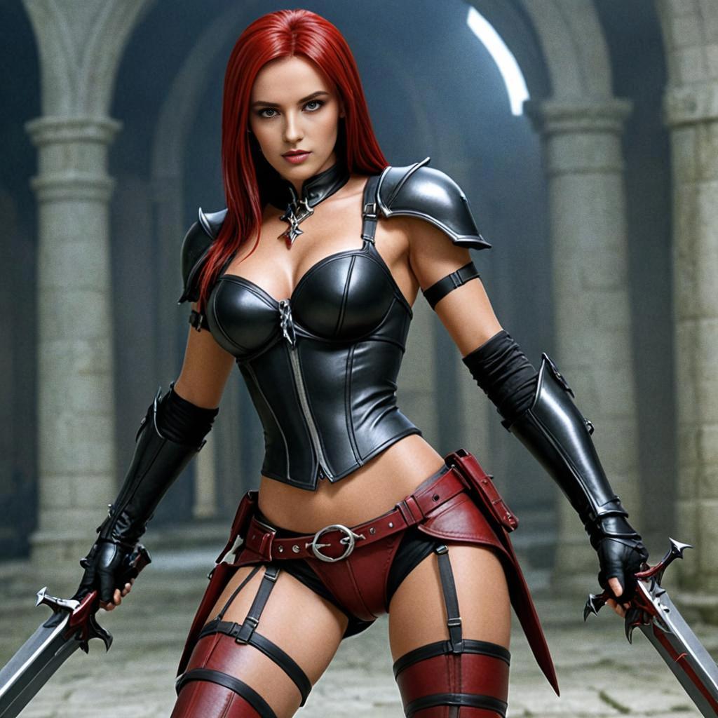 Fierce Female Vampire Character with Dual Swords